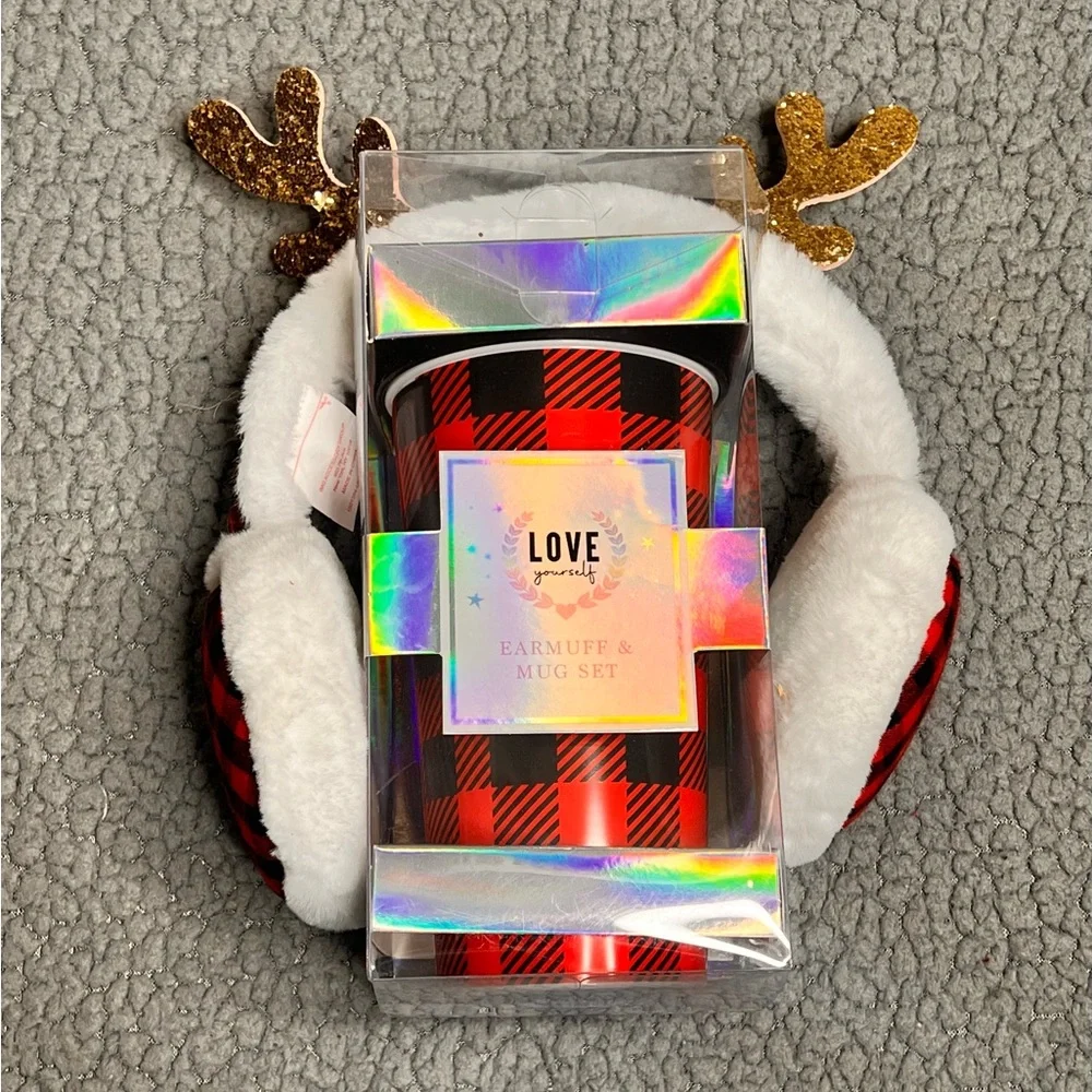 Love‎ Yourself Earmuffs And Cup Set Red And Black New In Box
